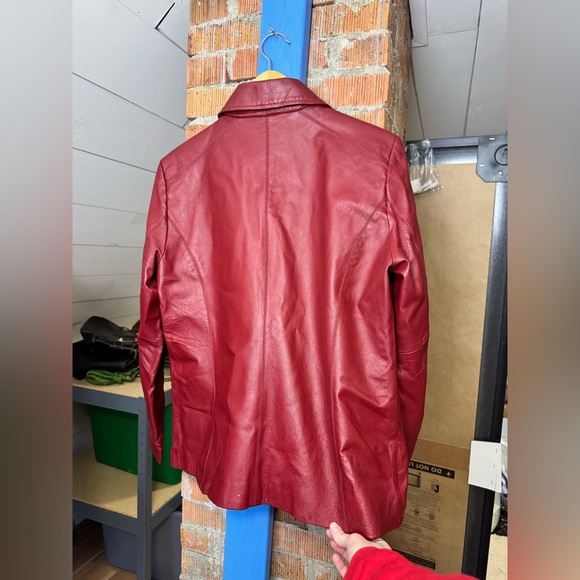 90s Cherry Red Leather Coat - Picture 4 of 6